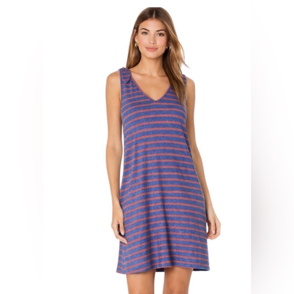 Faherty Florence Dress NWT Small Blue Stripe Tie Shoulder Pockets Memorial Day